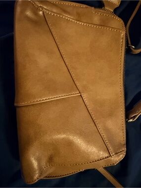 Classic Tan Crossbody Bag with Geometric Front Panel